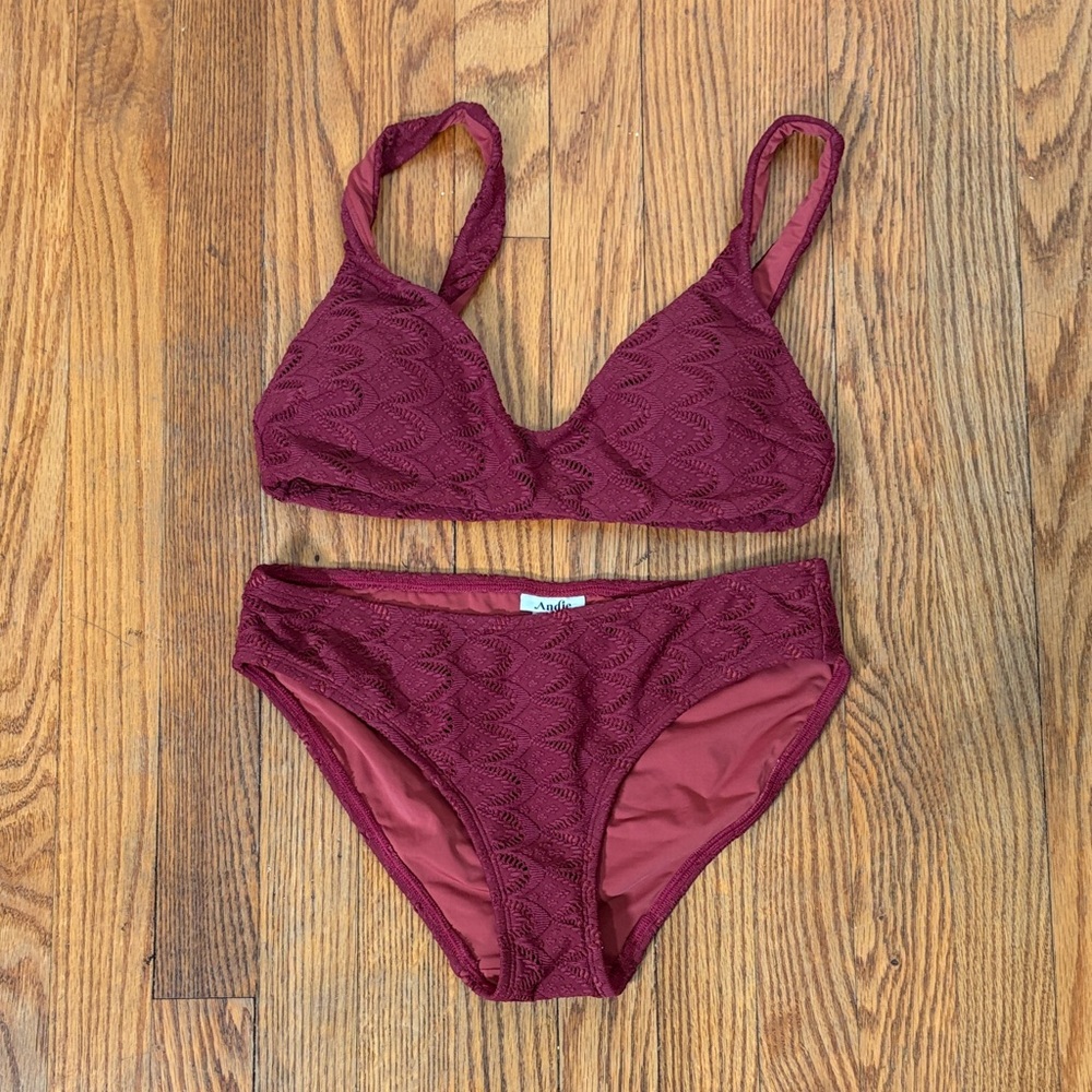 Andie bikini set Delray top bikini bottom syrah lace red‎ size S NWOT
